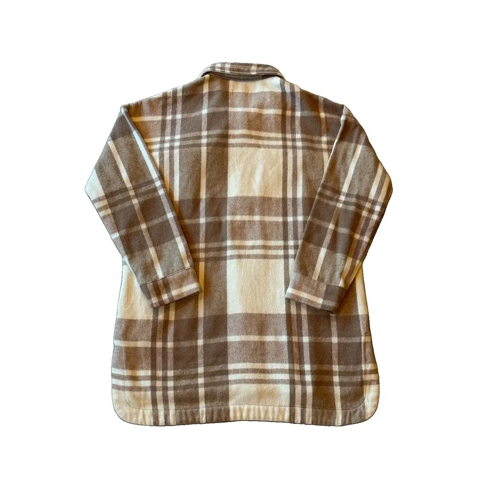 Banana Republic Women's Plaid Shacket Jacket Medium Taupe Cream Button Front